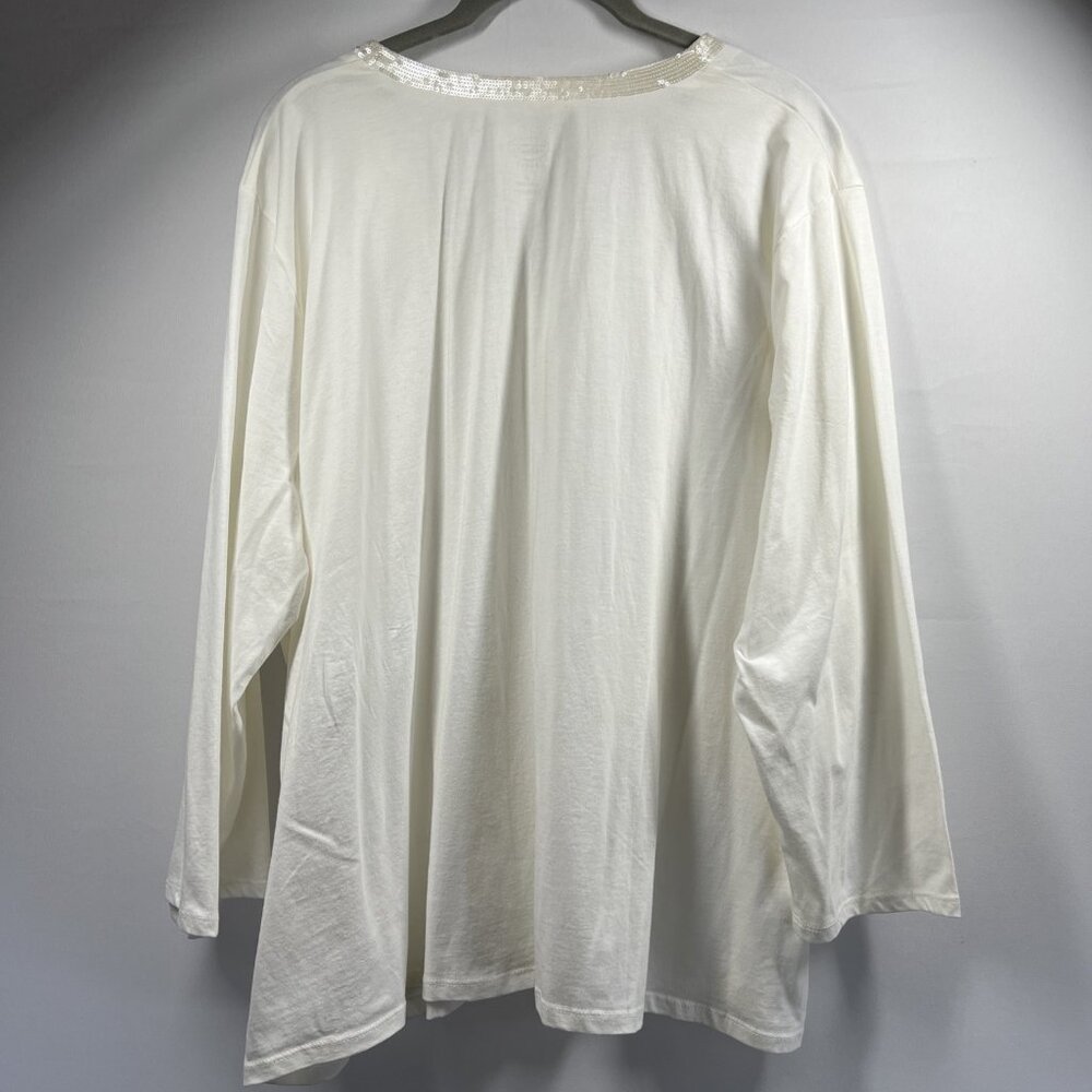 Talbots Women's Top Plus 3x Solid Ivory Sequins C… - image 3